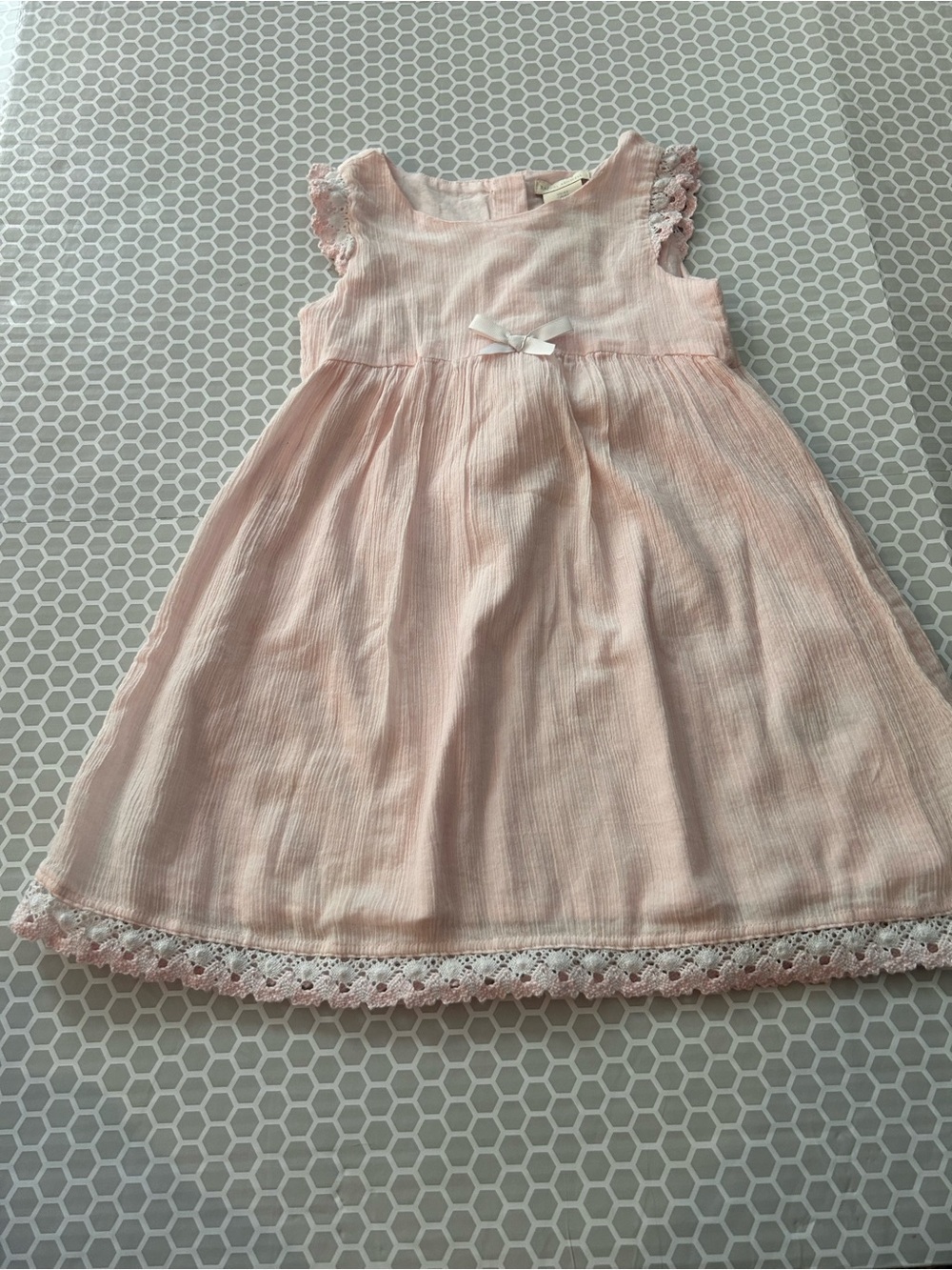 Rachel Ashwell Pale Pink Lace-Trim  Dress Bow & Petticoat 100% Cotton Size 4T
